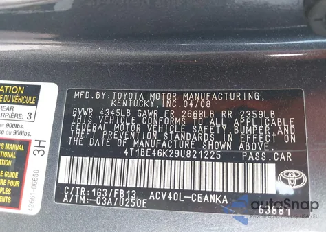 2009 Toyota Camry Le/Se/Xle from USA, damaged, VIN 4T1BE46K29U821225